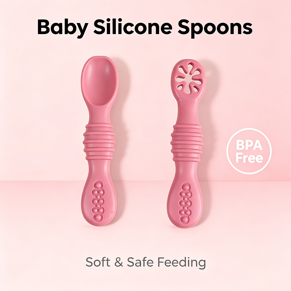 Self Feed Spoon - 2PCS Silicone Baby Feeding Spoon Set