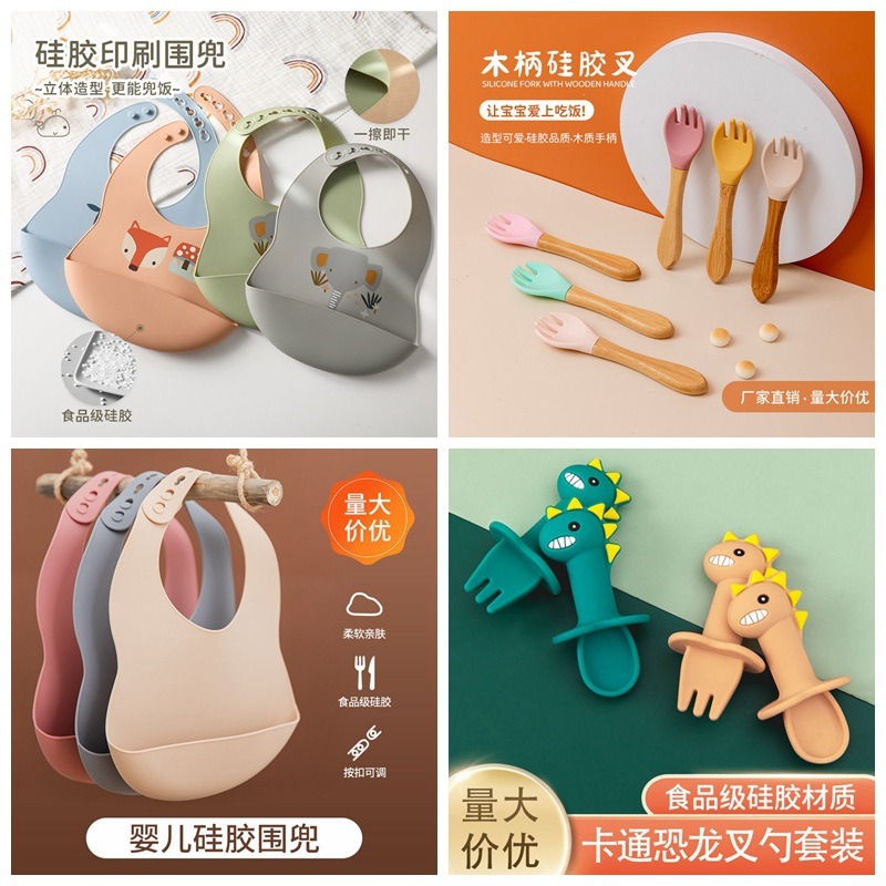 Baby Silicone Bib and Utensil  - đánh giá và giá Baby Food Utensils Set