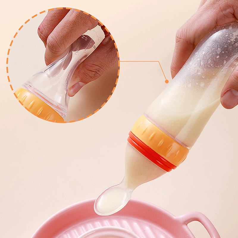 Squeezing Feeding Bottle Silic - đánh giá và giá Self Feed Spoon